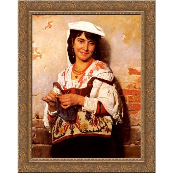 Jeune Fille Italienne 20x24 Gold Ornate Wood Framed Canvas Art by Bonnat, Leon Joseph Florentin