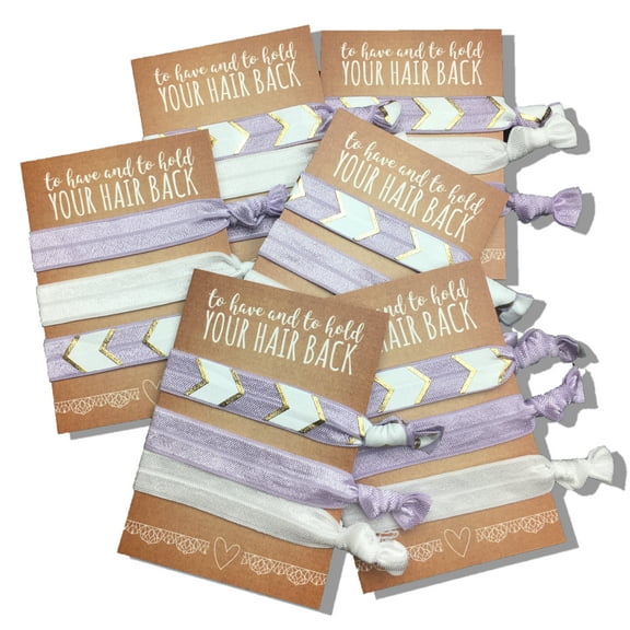 Jeune Marie Ribbon Hair Ties KIT No Crease Elastics Handtied Ouchless Ponytail Holders Hair Band Bracelet Favors for Bachelorette Parties, Bridal Showers, and More! (6 Pack, Purple)