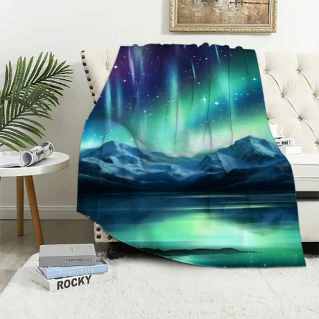 Jeuxus Aurora Lights Stars Space Art Flannel Blanket Lightweight