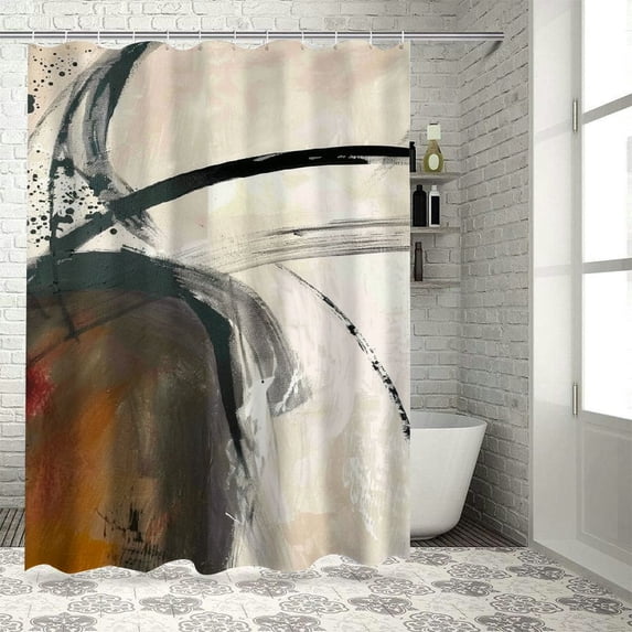 Jeuxus Black Beige Grey Abstract Geometric Artwork Minimalist Boho Shower Curtain Multiple Sizes White