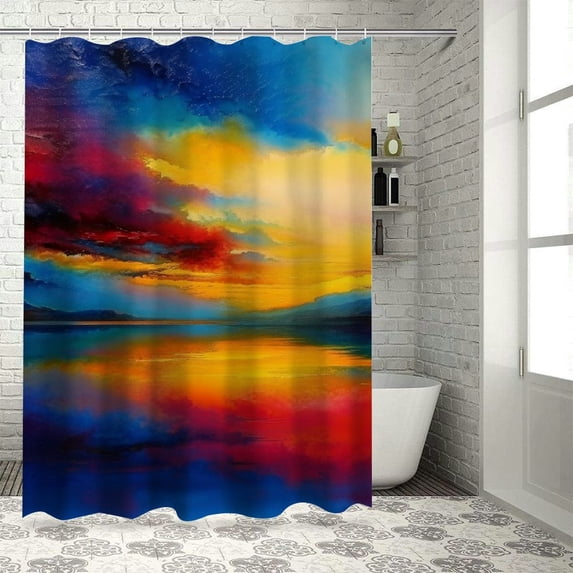 RUIYC Colorful Sky Modern Abstract Decor Bathroom Shower Curtain Set with Hooks, Various Sizes White