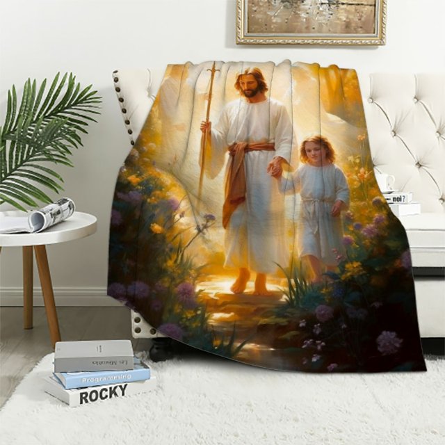 Jeuxus Jesus Child Garden of Flowers Flannel Throw Blanket for All