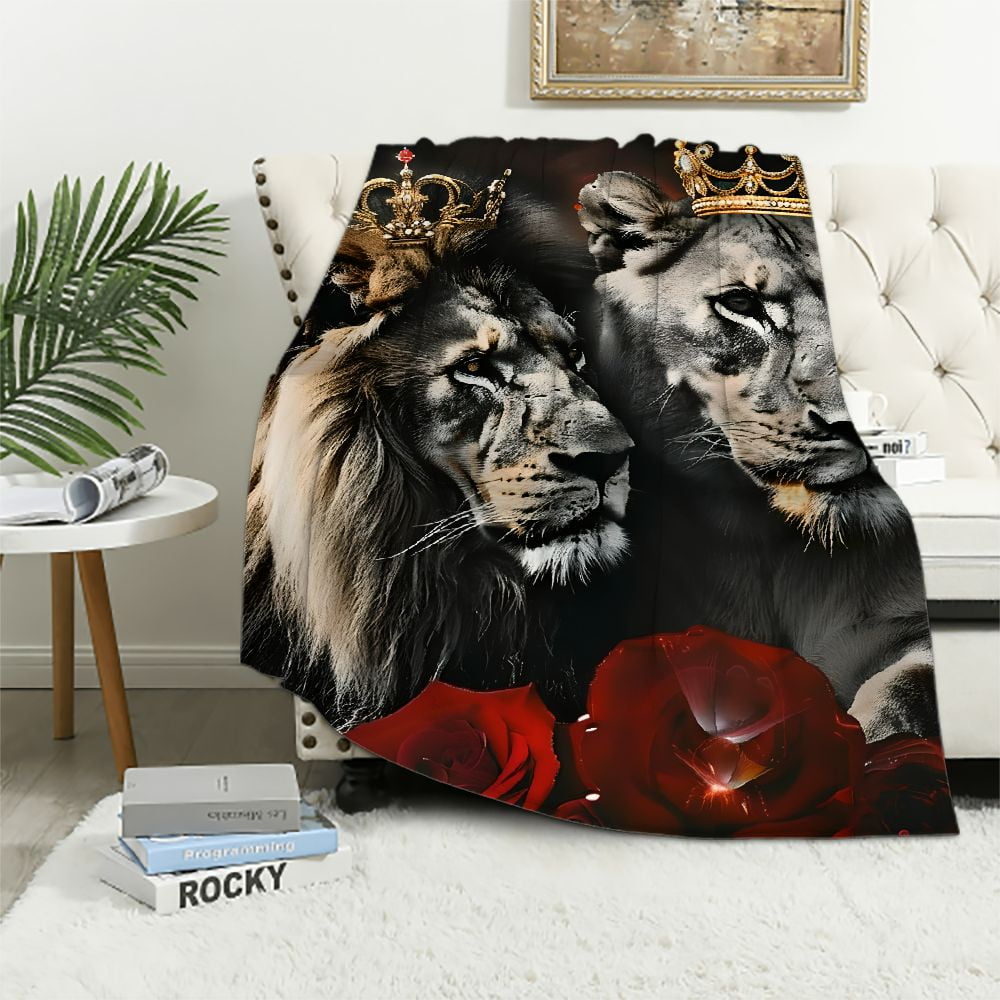 Jeuxus Lion Lioness Crown Flannel Lightweight Blanket for All Seasons 40x50in Walmart Business Supplies