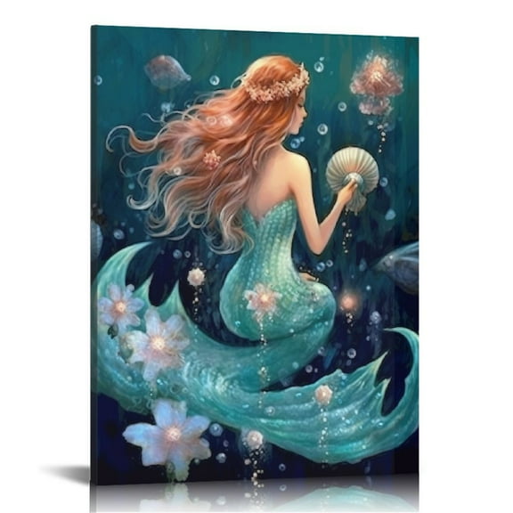 Jeuxus Mermaid Bathroom Wall Art Decor Canvas Prints Ocean Theme Home Decoration 12x16