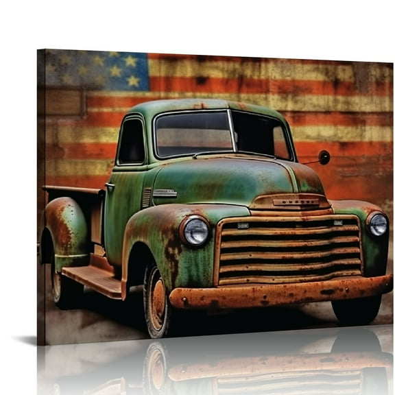 Jeuxus Old Truck Canvas Wall Art - Classic Pickup Truck Print Paintings Vintage Country Decor - Modern Home Artwork Decor - 20x16 in/16x12 in 20x16in