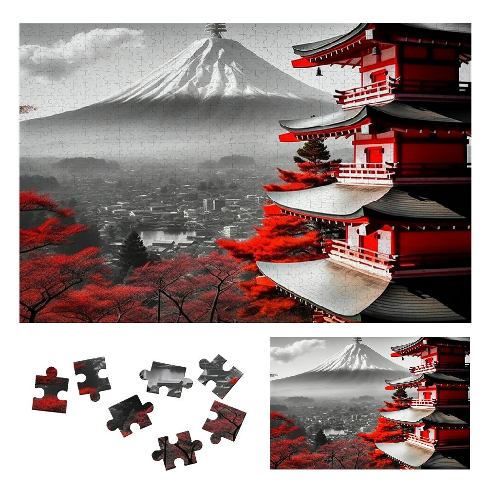 Jeuxus Red Pagoda Mountain Japanese Style Wooden Puzzle for Family and