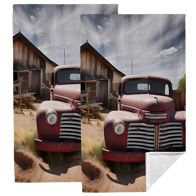 Jeuxus Rusty Truck Red Barn American Scene Painting Microfiber Hand
