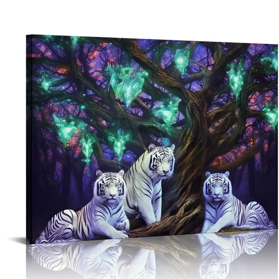 Jeuxus White Tigers Decorative Wall Art Canvas for Living Room Bedroom Home Office - 20x16 in / 16x12 in 20x16in