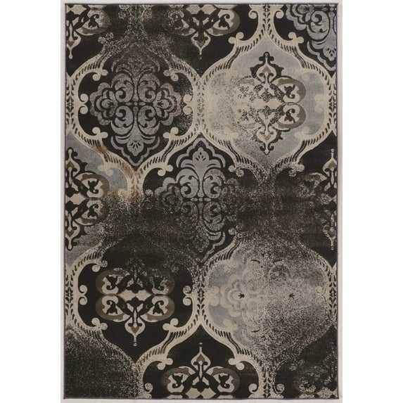 Jewel Arthur Blue Beige Area Rug 5x76 Transitional Damask Floral Design