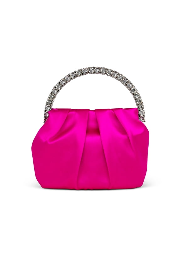 Jewel Badgley Mischka Audrey Pleated Satin Pouch with Halfmoon Crystal Handle