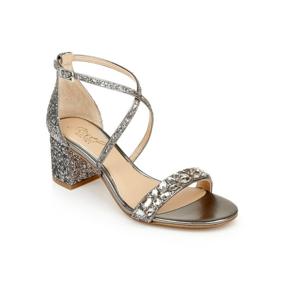 Jewel Badgley Mischka Claudia Embellished Strappy Sandal in, smoke, Size 7.5