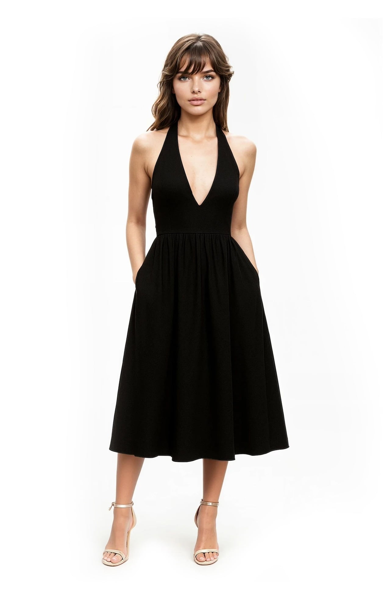 Jewel Badgley Mischka Justine Halter Neck Midi Dress - Walmart.com