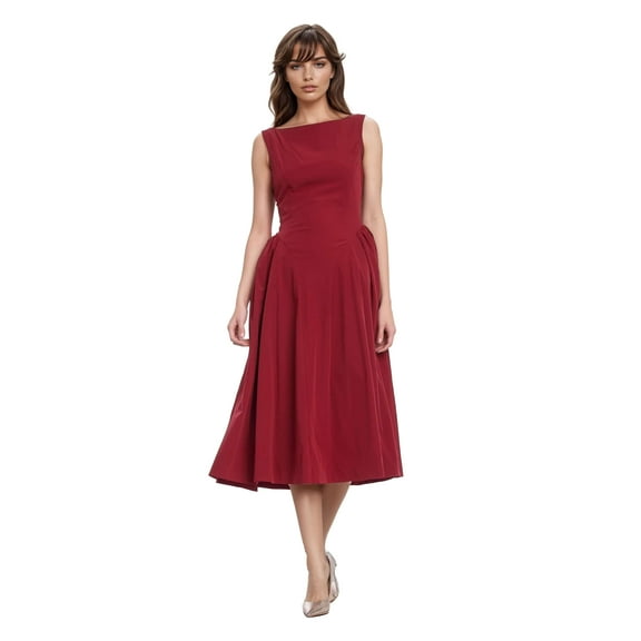 Jewel Badgley Mischka Kirsten Sleeveless Boatneck A-Line Midi Dress