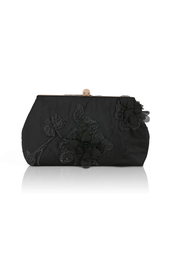 Jewel Badgley Mischka Lila Floral Applique Pouch Clutch