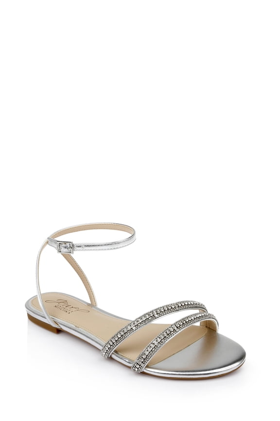 Jewel Badgley Mischka Roslyn Metallic Flat Sandal with Crystals