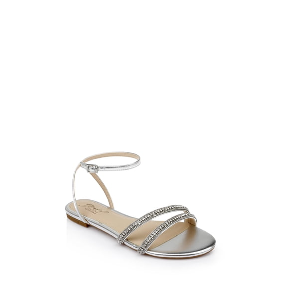 Jewel Badgley Mischka Roslyn Metallic Flat Sandal with Crystals