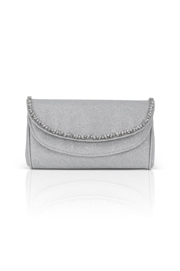 Jewel Badgley Mischka Talia Satin Double Flap Clutch with Crystal Trim