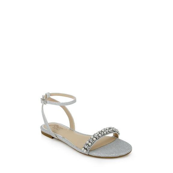 Jewel Badgley Mischka Daria Pearl and Crystal Flat Sandals