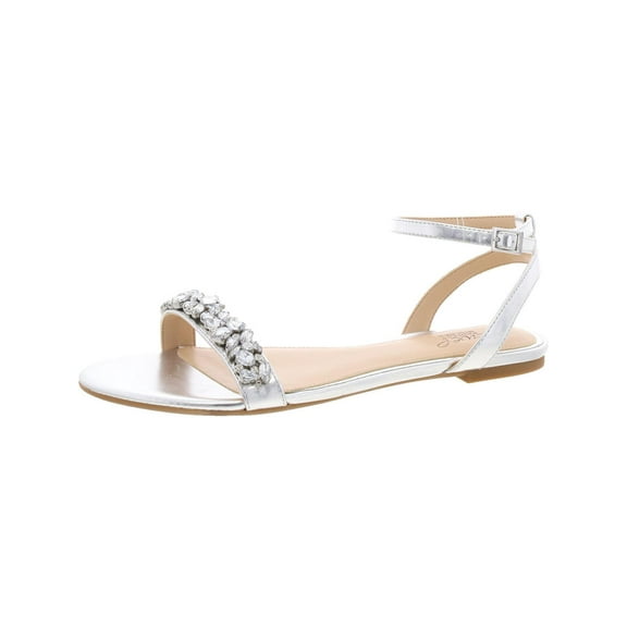 Jewel Badgley Mischka Womens Ohara Rhinestone Faux Leather Ankle Strap