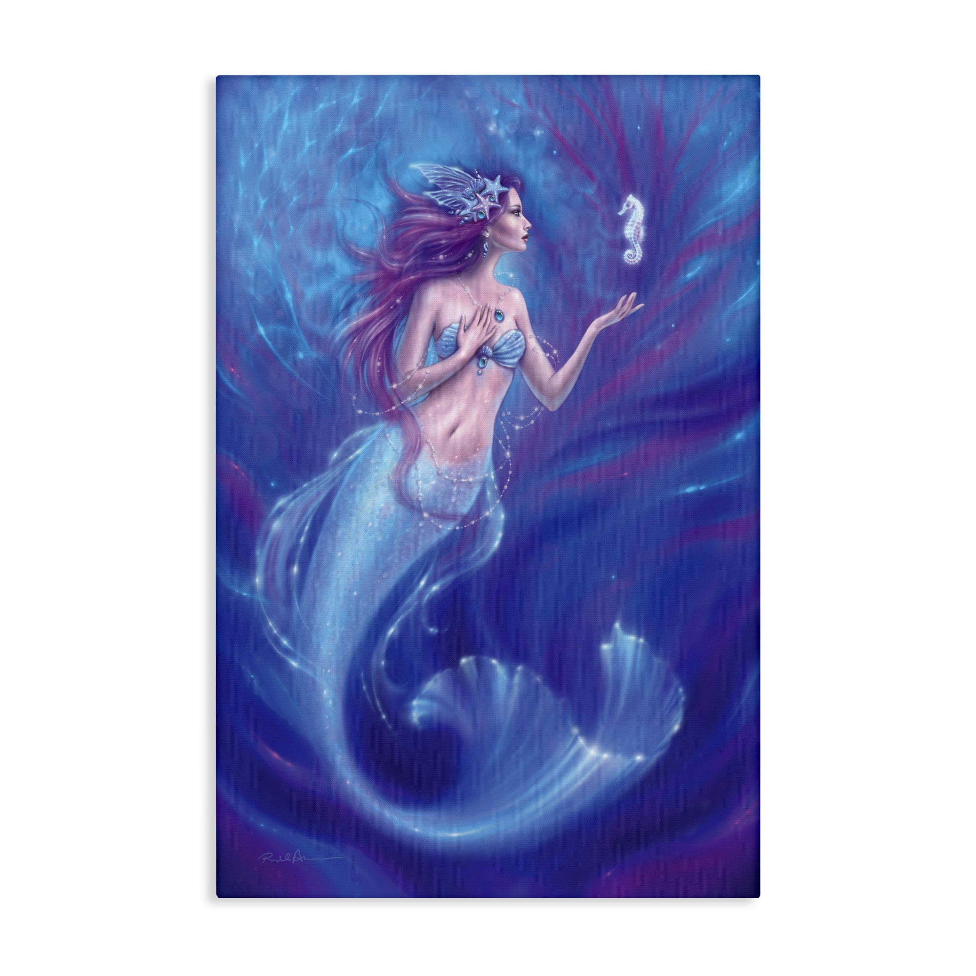 Jewel Bedecked Mermaid & Seahorse Canvas Wall Art, design by Rachel Anderson