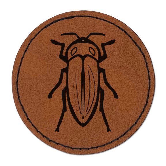 Jewel Beetle Insect Bug 2.5" Faux Leather Round Engraved Iron-On Patch - Brown