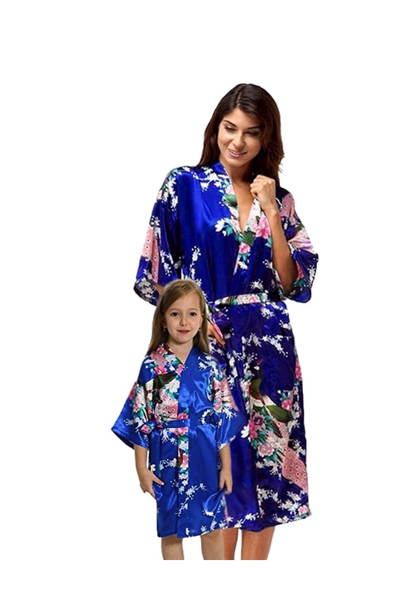Jewel Blue Mommy and Me Robes, Floral, Satin Feel