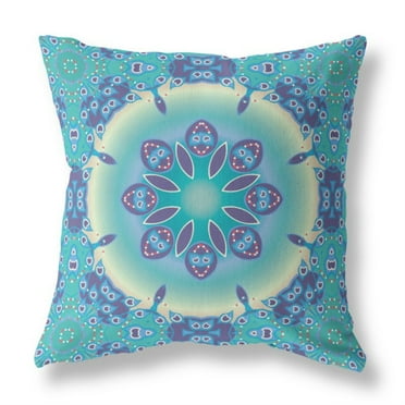 Jewel Circle Indoor/Outdoor Fabric Pillow with Zip in Green Blue 16x16