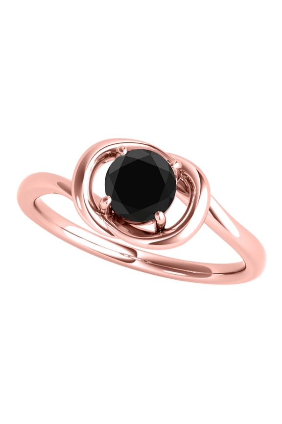 Jewel Gallery Round 0.50 Carat Natural Black Diamond Engagement Ring (H-I, I1) in 14K Yellow Gold Prong Setting