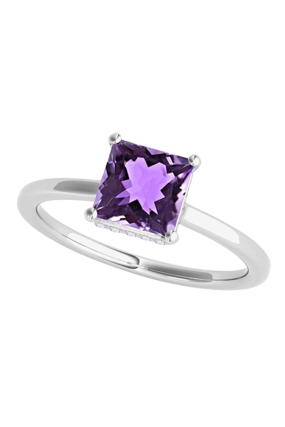 Jewel Gallery Women's 1.10 Carat Square Amethyst & Diamond Ring: Stunning AAA+ Gemstone with Sparkling Side Diamonds in 10K Yellow and White Gold Prong Setting