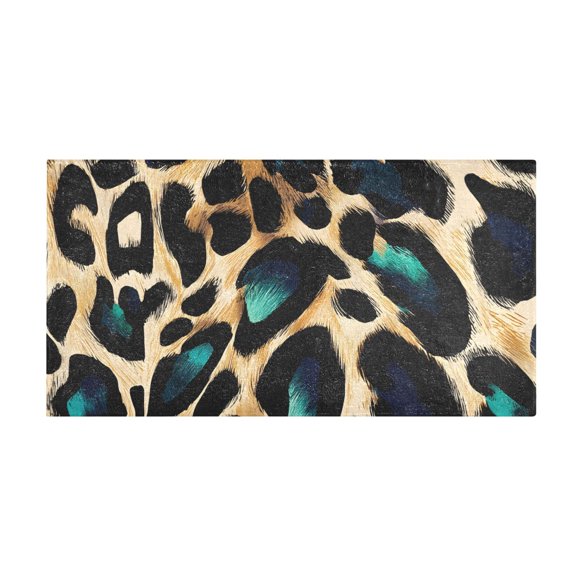 Jewel Green Leopard Print Bath Mat 39x20 Inch Soft Absorbent Non-Slip Plush Bathroom Rug for Floor