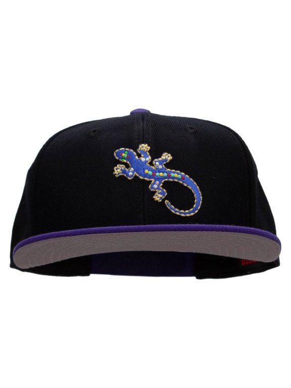 Jewel Lizard Reptile Patched Wool Blend Pro Style 2 Tone Snapback - Purple Black OSFM