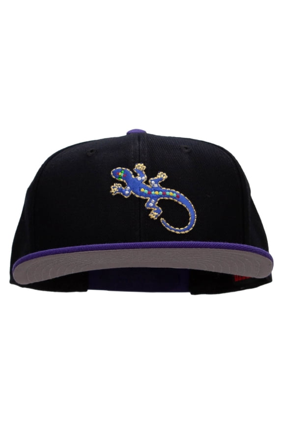 Jewel Lizard Reptile Patched Wool Blend Pro Style 2 Tone Snapback - Purple Black OSFM