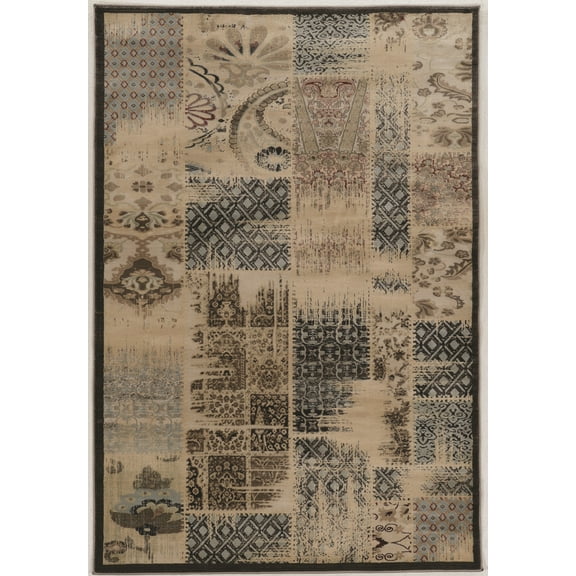 Jewel Patchwork Area Rug Beige 5x7.6 Transitional Design Heat Set Polypropylene