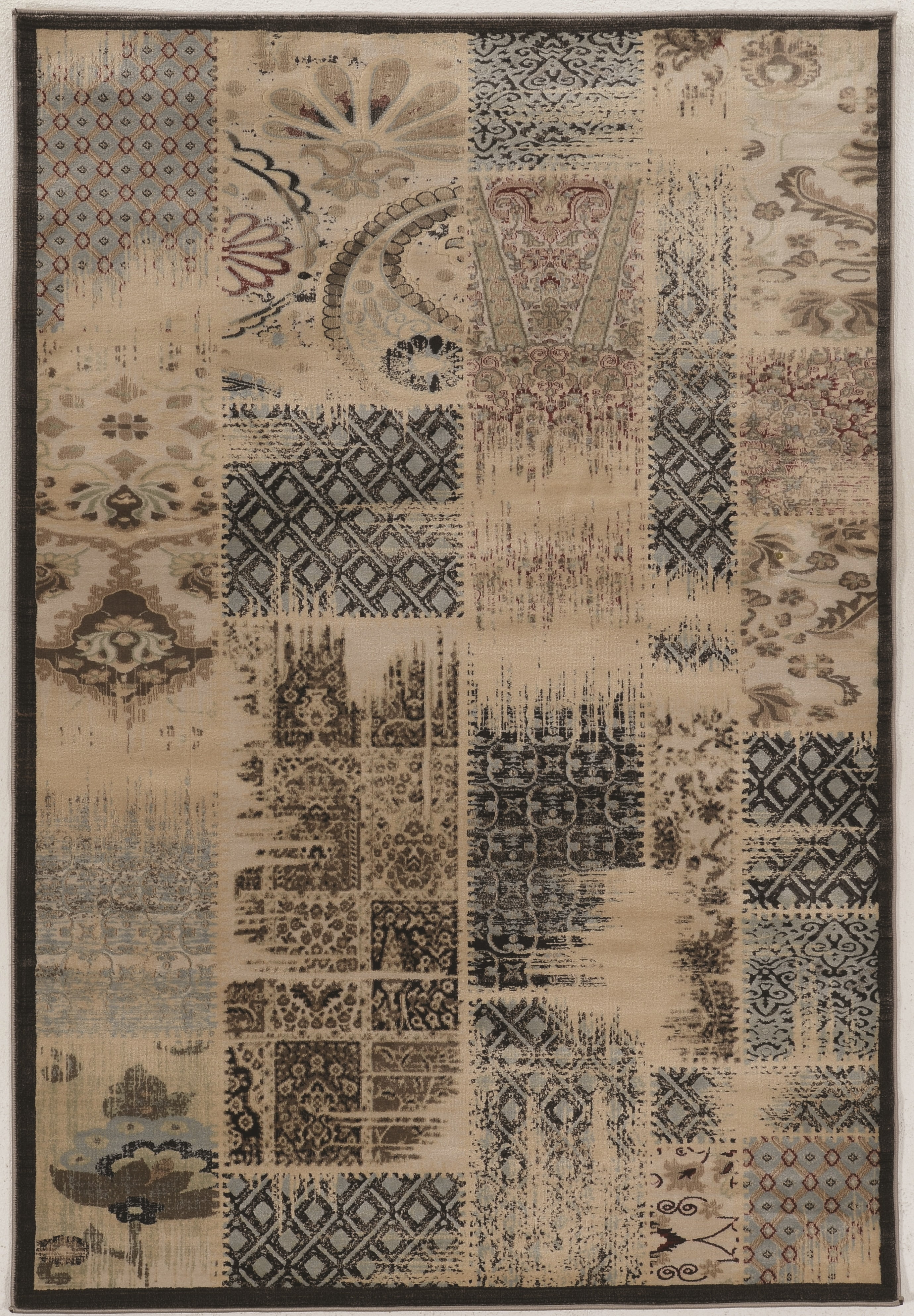 Jewel Patchwork Area Rug Beige 8x10 Powerloomed 100% Polypropylene Transitional