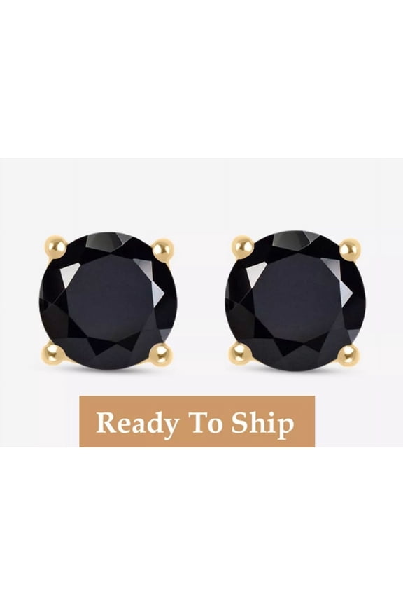 Jewel Studio Black Diamond Stud Earring Onyx Round Earring Gift For Mom Solid Sterling Silver
