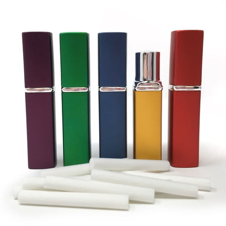 Jewel Tone Aluminum & Glass Empty Refillable Essential Oil Personal Inhalers - Set of 5 by Rivertree Life