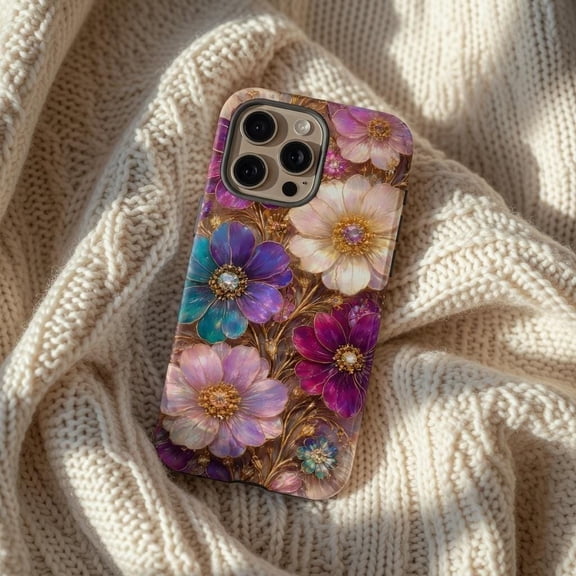 Jewel Tone Floral Botanical Case - Luxury Vivid Flower Art Designed for iPhone 17, 16, 15, 14, 13 Tough Protective Cover