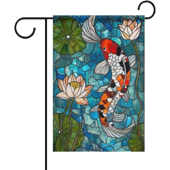 Jewel Tone Koi Fish Garden Flag 12 X 18 in Fall Decor Garden Flags Polyester Durable Fade Resistant Double Sided Yard Flag Decor for Home Party Lawn Holiday