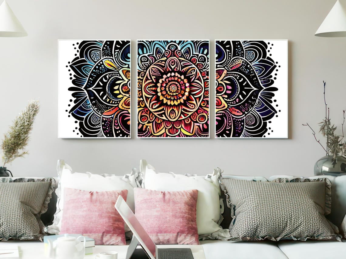 Jewel Tone Mandala Prints Set Of 3, Stained Glass Sacred Geometry Wall ...