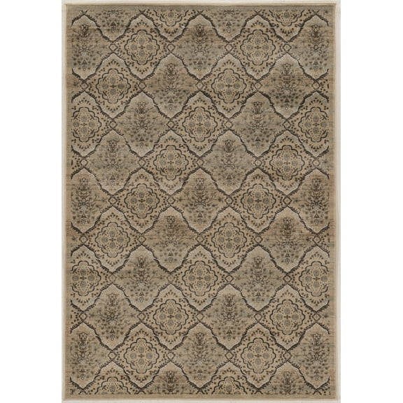 Jewel Trellis 8x10 Area Rug Beige and Blue Powerloomed Polypropylene Classic Design