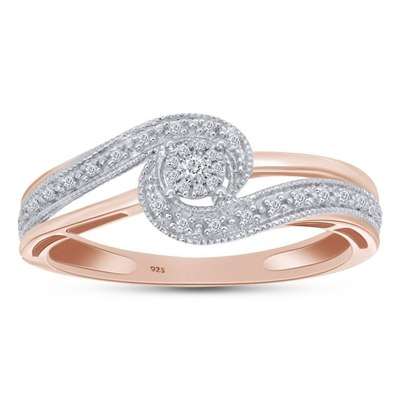 AFFY 0.05CT Natural Round Diamond Swirl Promise Ring for Women 14K Rose Gold over Silver-5