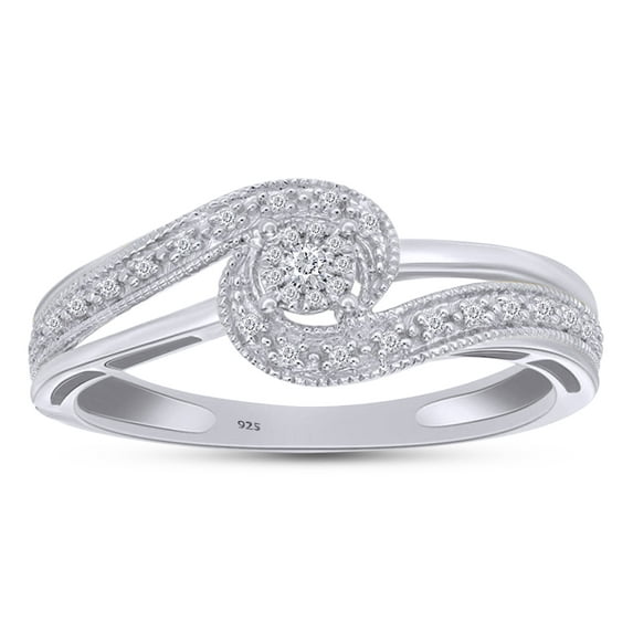 AFFY 0.05CT Natural Round Diamond Swirl Promise Ring for Women 14K White Gold over Silver-6.5
