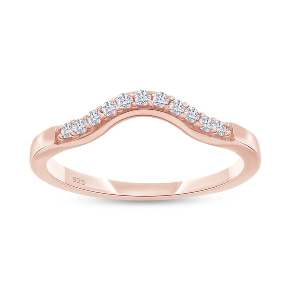 AFFY 0.06CT Natural Diamond Curved Wedding Band Ring 14k Rose Gold over Sterling Silver-12.5