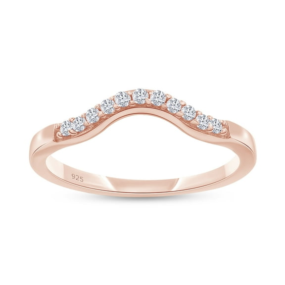 AFFY 0.06CT Natural Diamond Curved Wedding Band Ring 14k Rose Gold over Sterling Silver-7.5