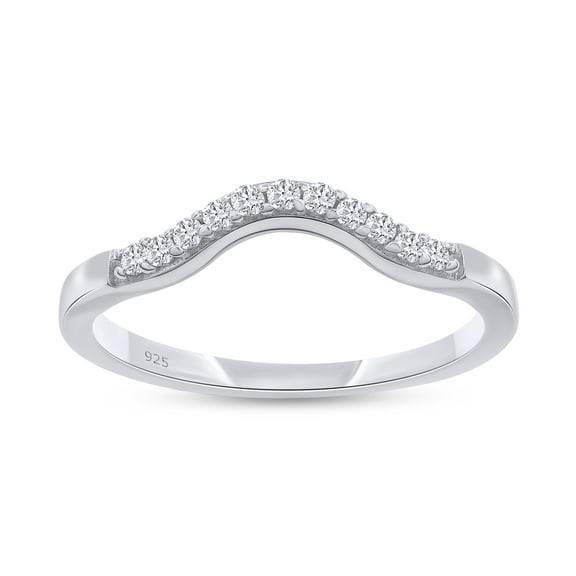 AFFY 0.06CT Natural Diamond Curved Wedding Band Ring 14k White Gold over Sterling Silver-11