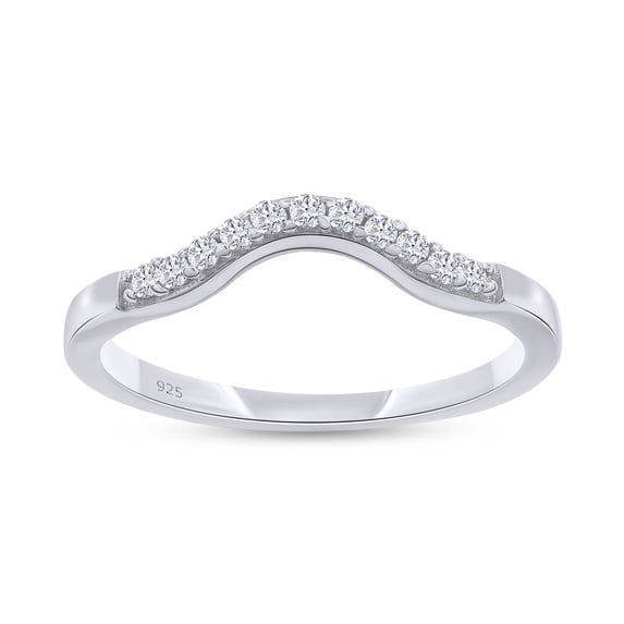 AFFY 0.06CT Natural Diamond Curved Wedding Band Ring 14k White Gold over Sterling Silver-6