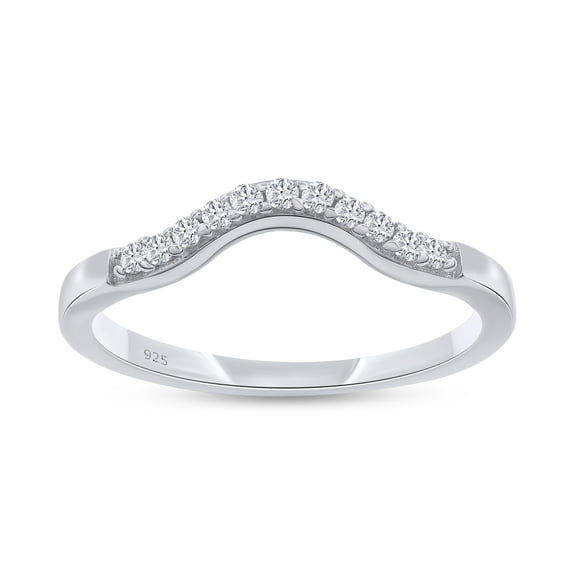 AFFY 0.06CT Natural Diamond Curved Wedding Band Ring 14k White Gold over Sterling Silver-7