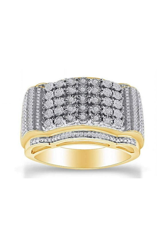 Jewel Zone US 0.20CT White Natural Diamond Men's Anniversary Ring 14k Yellow Gold over Silver-14