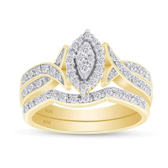 AFFY 0.50CT White Cubic Zirconia Wedding Bridal Ring Set in 14K Yellow Gold over Sterling Silver-10