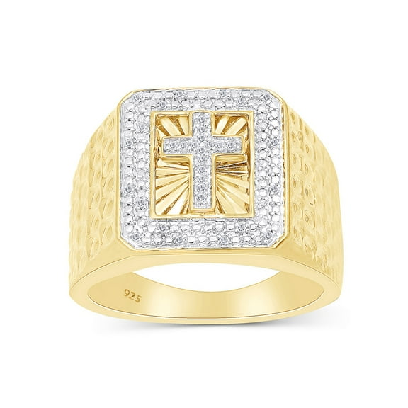 AFFY 0.10CT White Natural Diamond Cross Men's Ring in 14K Yellow Gold over Sterling Silver-11